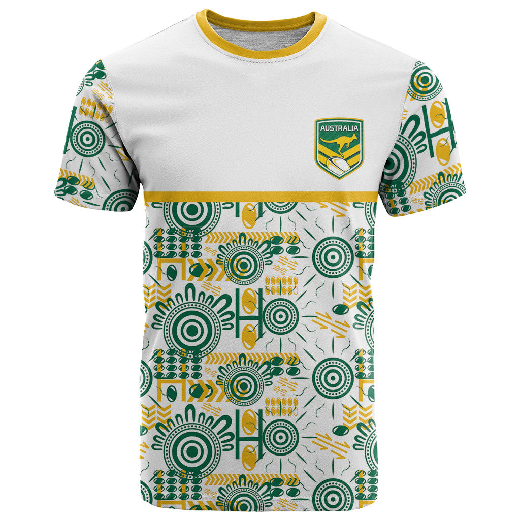 Australia Rugby Kangaroo T Shirt White Aboriginal Dot Geometry
