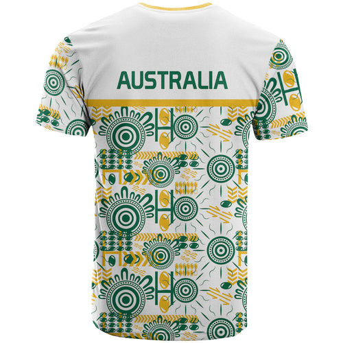 Australia Rugby Kangaroo T Shirt White Aboriginal Dot Geometry
