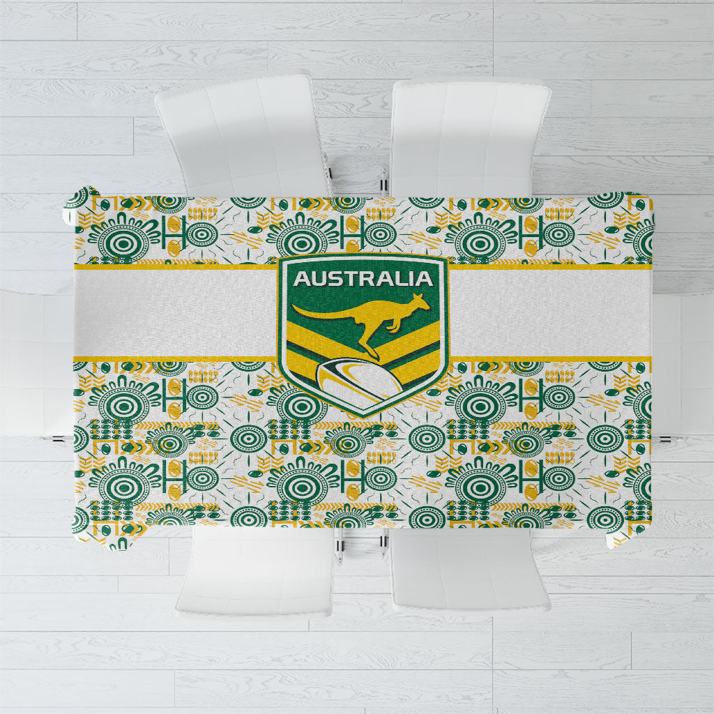Australia Rugby Kangaroo Tablecloth White Aboriginal Dot Geometry