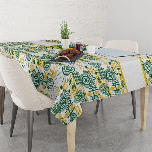 Australia Rugby Kangaroo Tablecloth White Aboriginal Dot Geometry