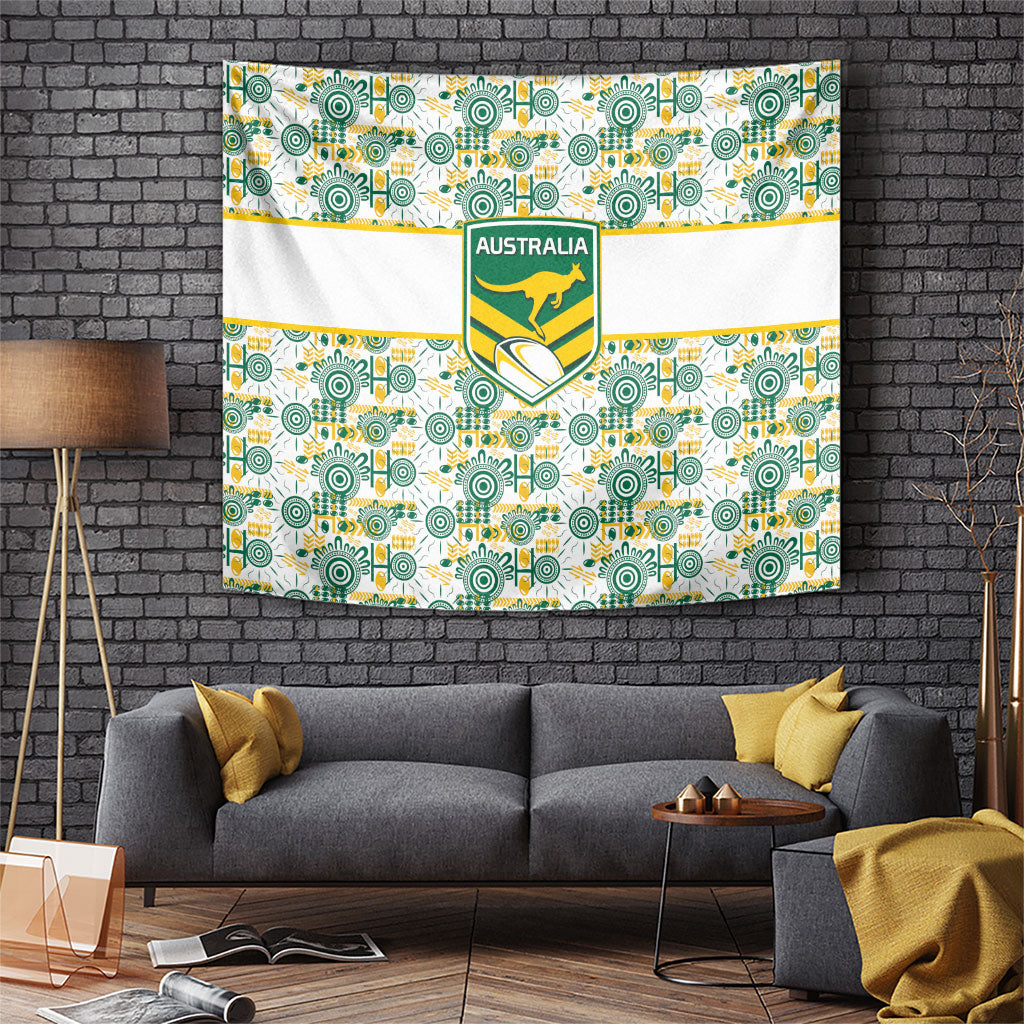 Australia Rugby Kangaroo Tapestry White Aboriginal Dot Geometry