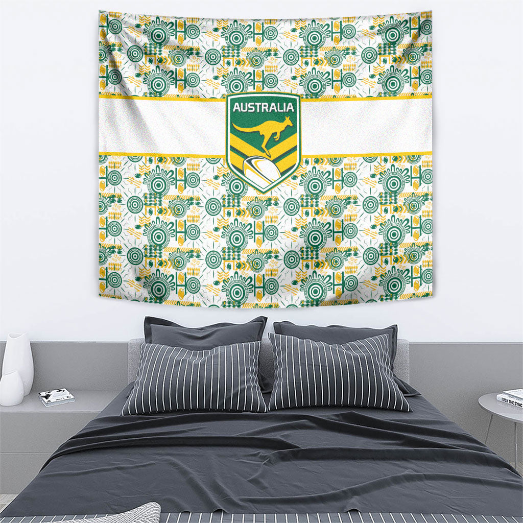 Australia Rugby Kangaroo Tapestry White Aboriginal Dot Geometry