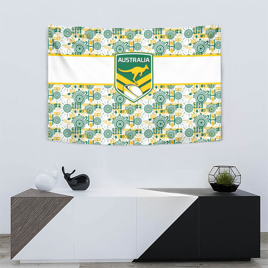 Australia Rugby Kangaroo Tapestry White Aboriginal Dot Geometry
