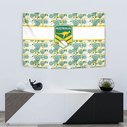 Australia Rugby Kangaroo Tapestry White Aboriginal Dot Geometry