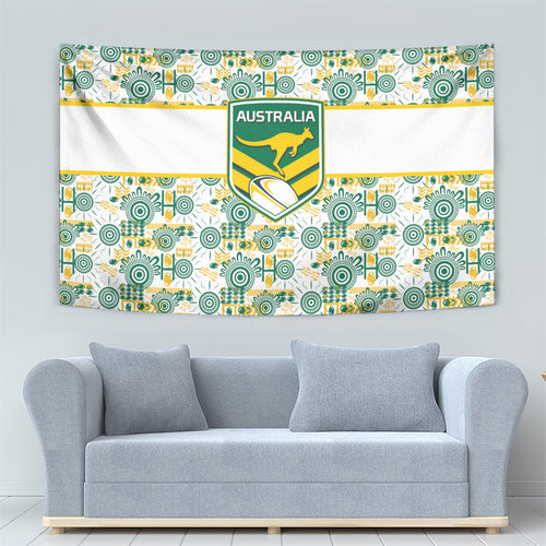 Australia Rugby Kangaroo Tapestry White Aboriginal Dot Geometry