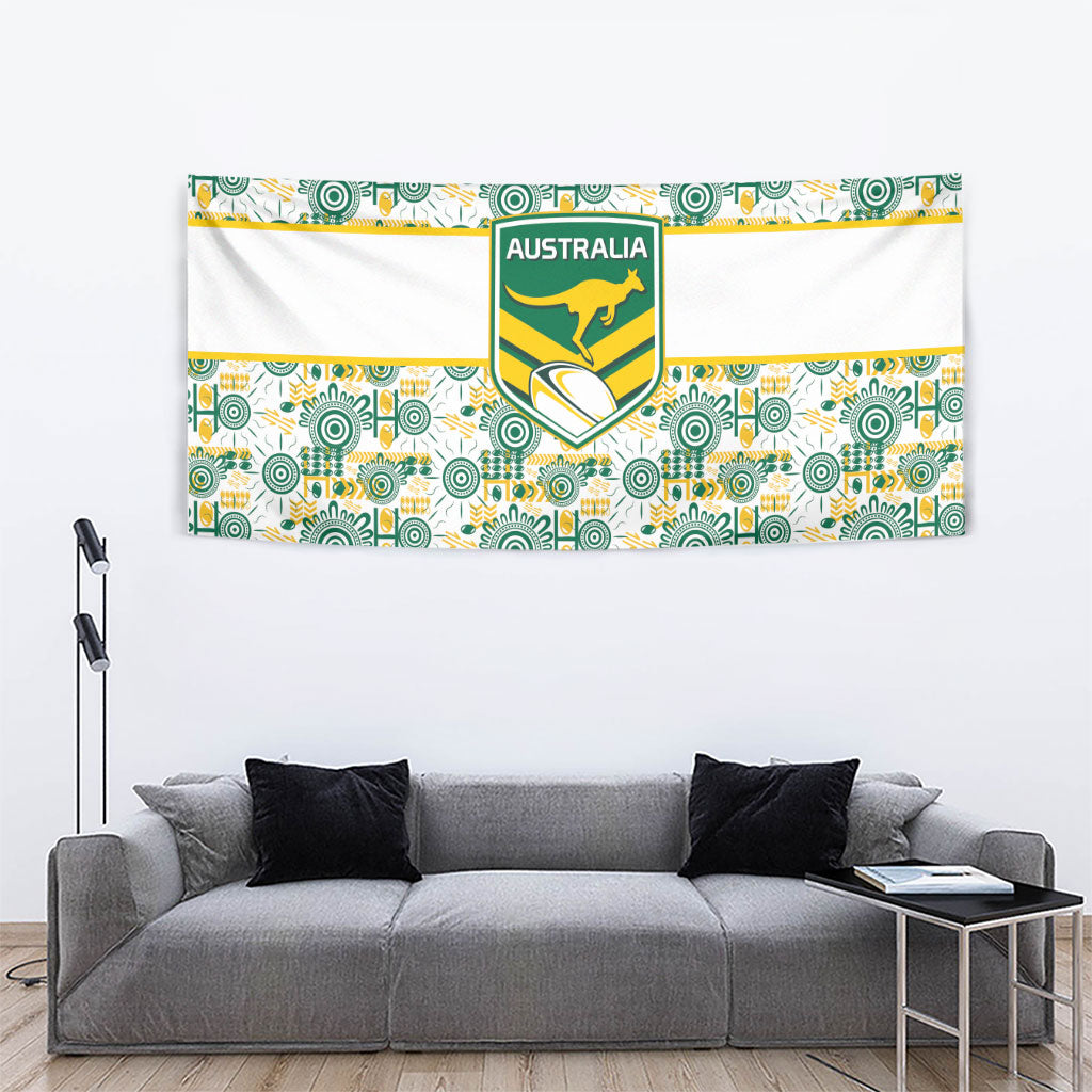 Australia Rugby Kangaroo Tapestry White Aboriginal Dot Geometry