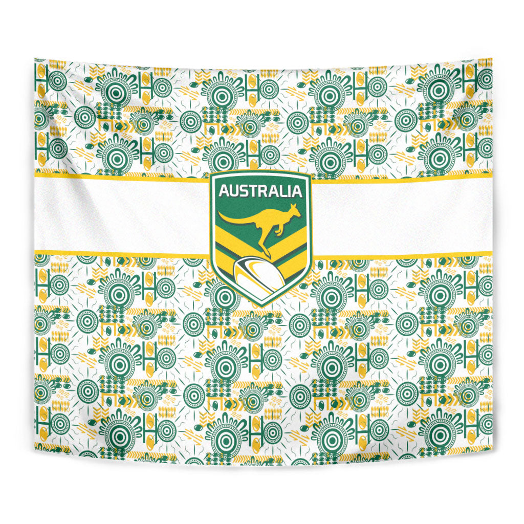 Australia Rugby Kangaroo Tapestry White Aboriginal Dot Geometry