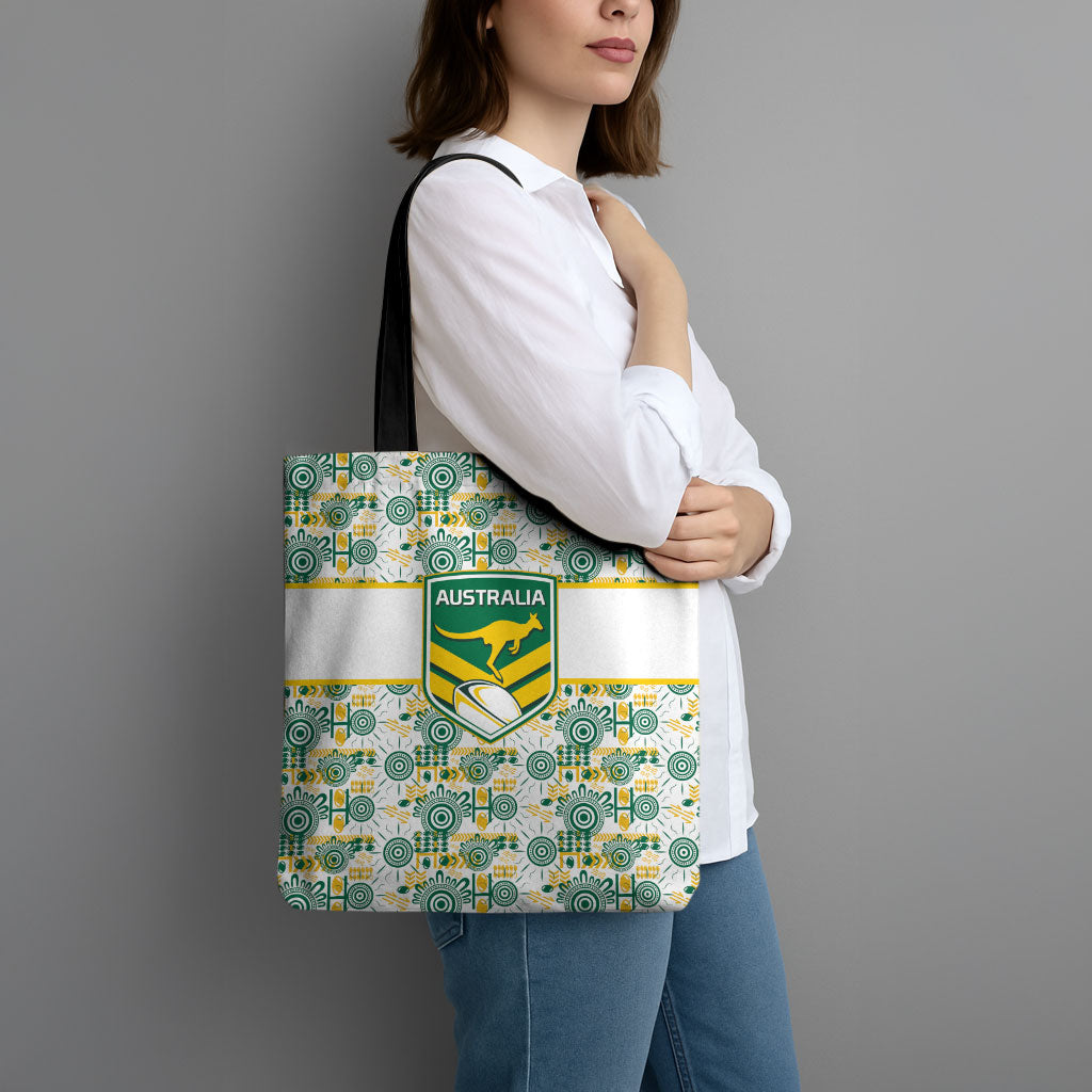Australia Rugby Kangaroo Tote Bag White Aboriginal Dot Geometry
