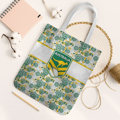 Australia Rugby Kangaroo Tote Bag White Aboriginal Dot Geometry