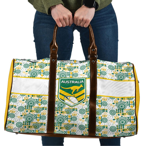 Australia Rugby Kangaroo Travel Bag White Aboriginal Dot Geometry
