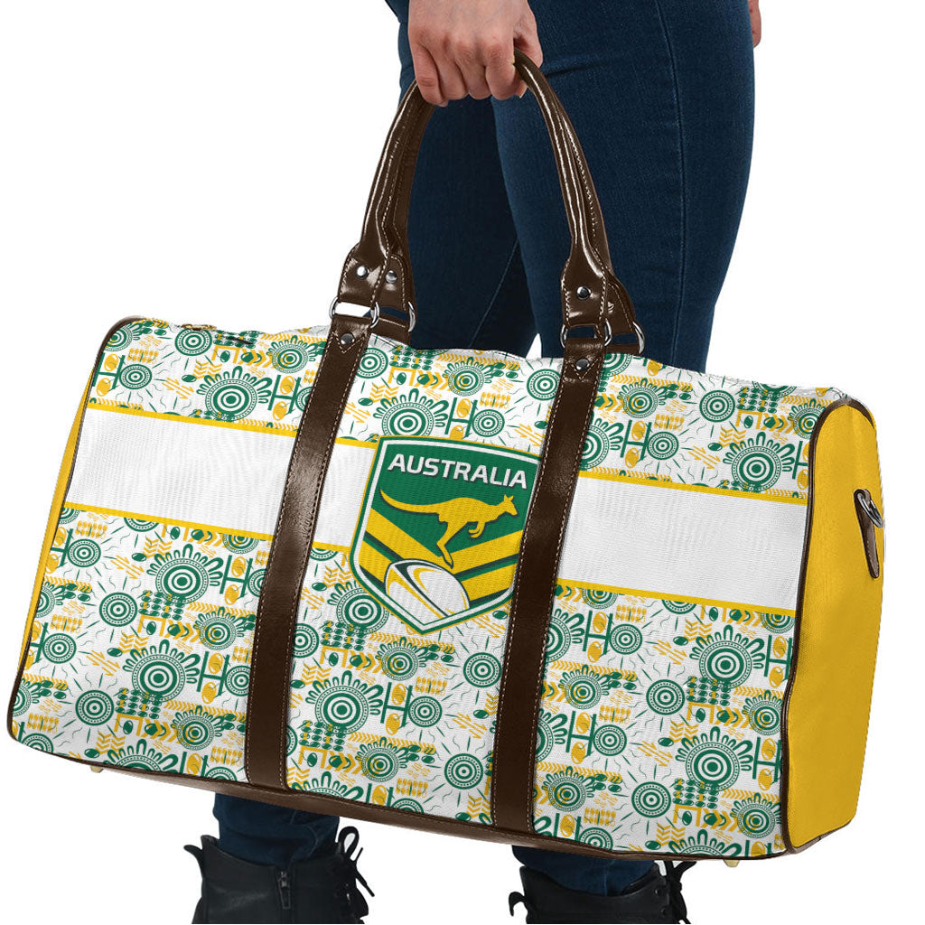 Australia Rugby Kangaroo Travel Bag White Aboriginal Dot Geometry
