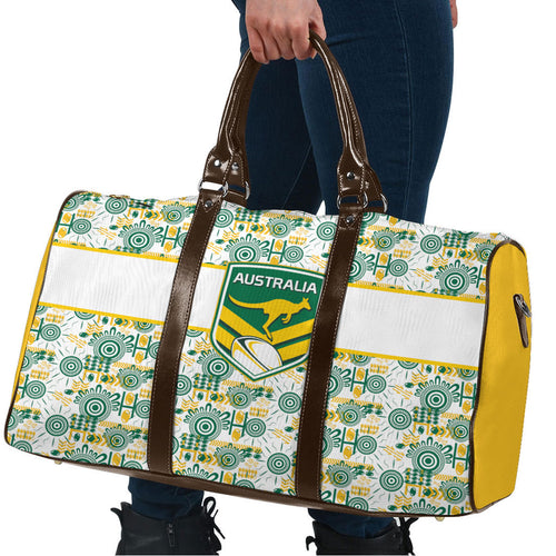 Australia Rugby Kangaroo Travel Bag White Aboriginal Dot Geometry