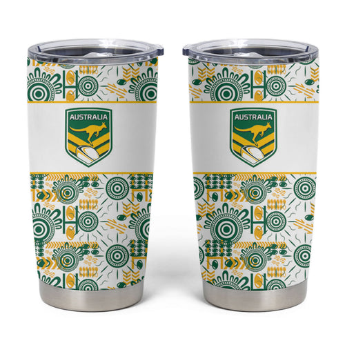 Australia Rugby Kangaroo Tumbler Cup White Aboriginal Dot Geometry