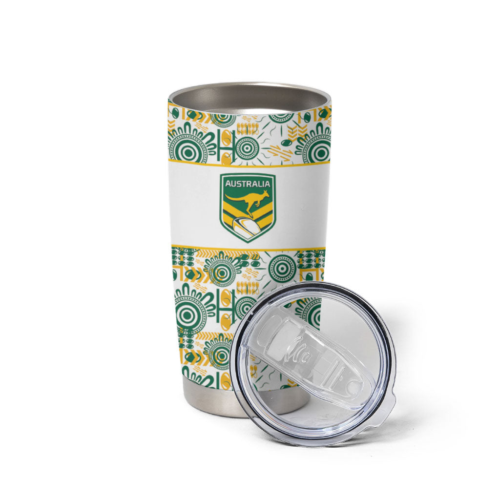 Australia Rugby Kangaroo Tumbler Cup White Aboriginal Dot Geometry