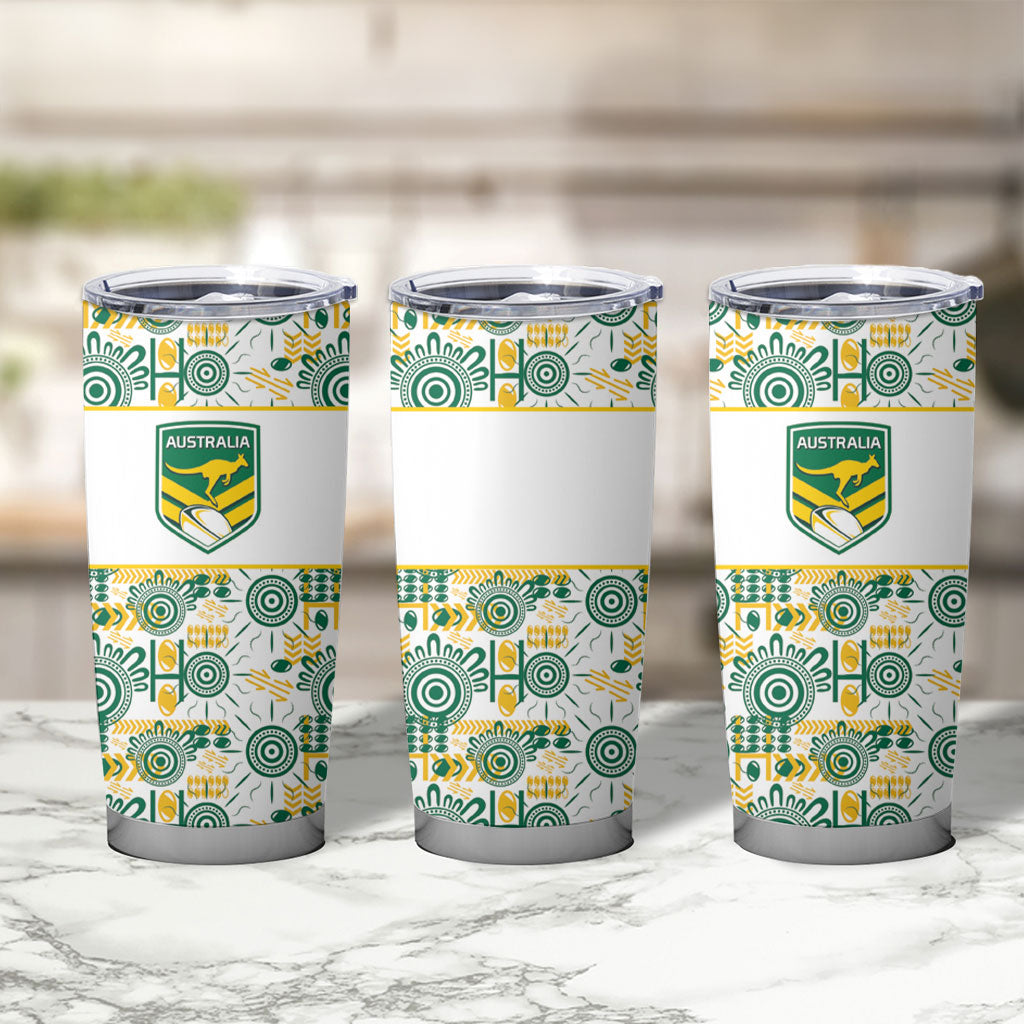 Australia Rugby Kangaroo Tumbler Cup White Aboriginal Dot Geometry