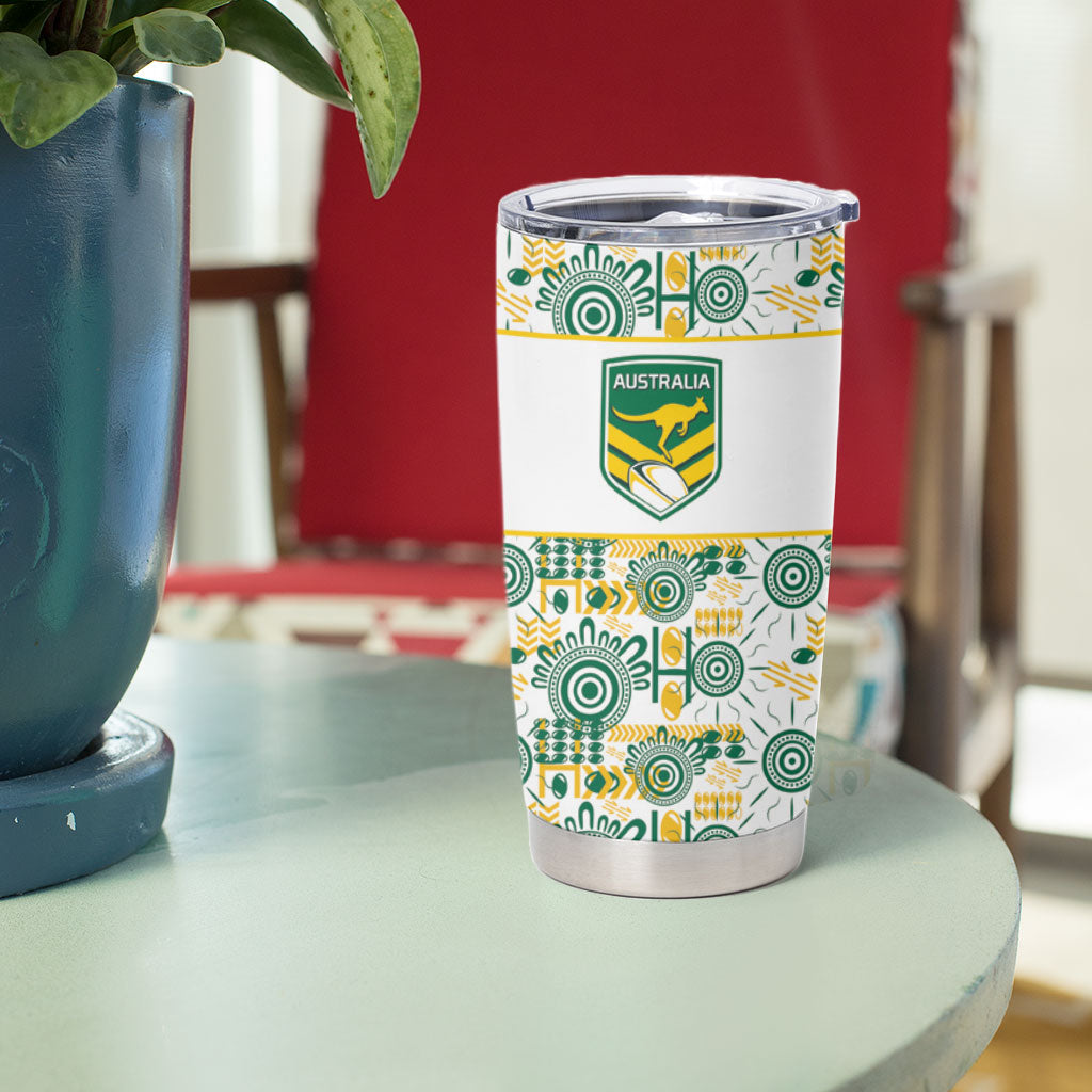 Australia Rugby Kangaroo Tumbler Cup White Aboriginal Dot Geometry