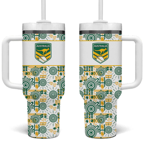 Australia Rugby Kangaroo Tumbler With Handle White Aboriginal Dot Geometry