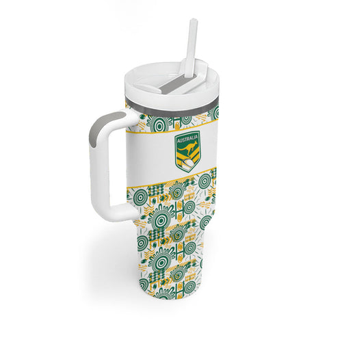 Australia Rugby Kangaroo Tumbler With Handle White Aboriginal Dot Geometry