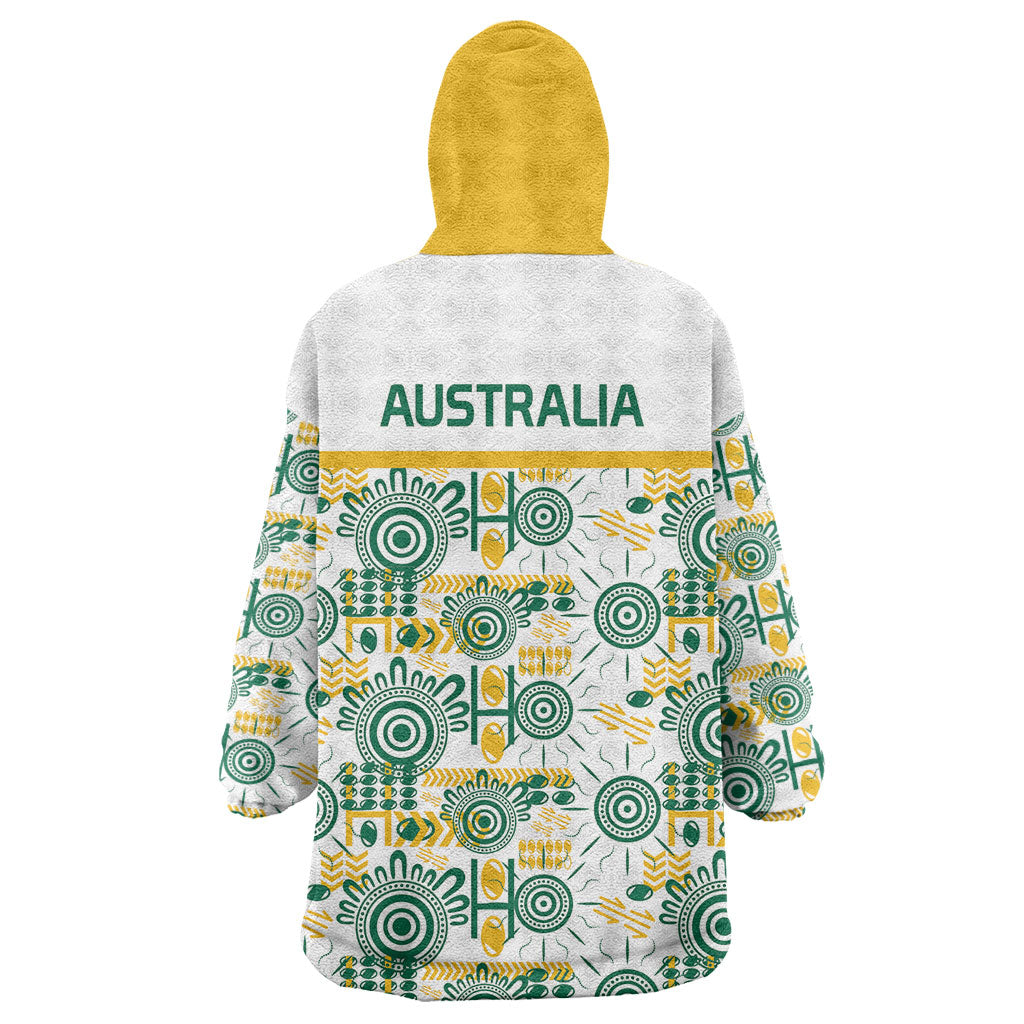 Australia Rugby Kangaroo Wearable Blanket Hoodie White Aboriginal Dot Geometry