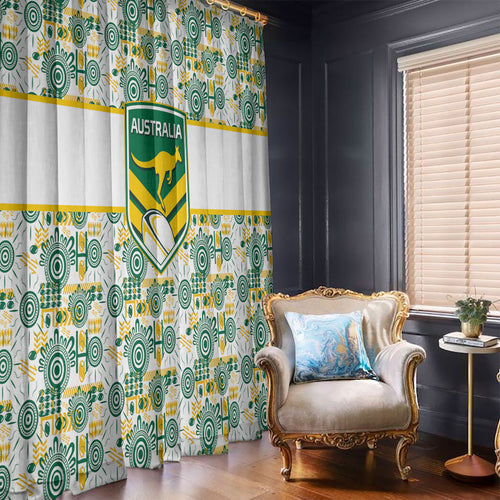 Australia Rugby Kangaroo Window Curtain White Aboriginal Dot Geometry