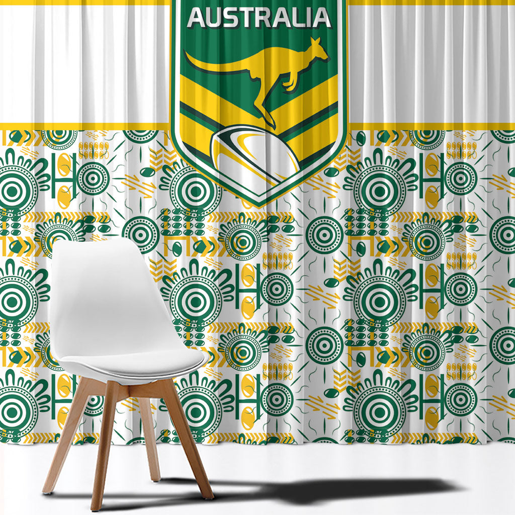 Australia Rugby Kangaroo Window Curtain White Aboriginal Dot Geometry