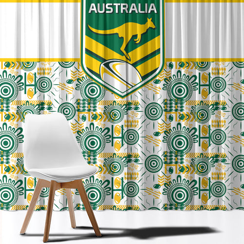 Australia Rugby Kangaroo Window Curtain White Aboriginal Dot Geometry