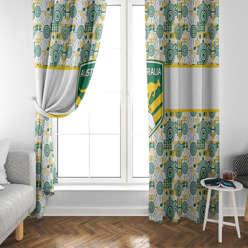 Australia Rugby Kangaroo Window Curtain White Aboriginal Dot Geometry