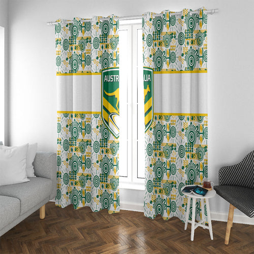 Australia Rugby Kangaroo Window Curtain White Aboriginal Dot Geometry