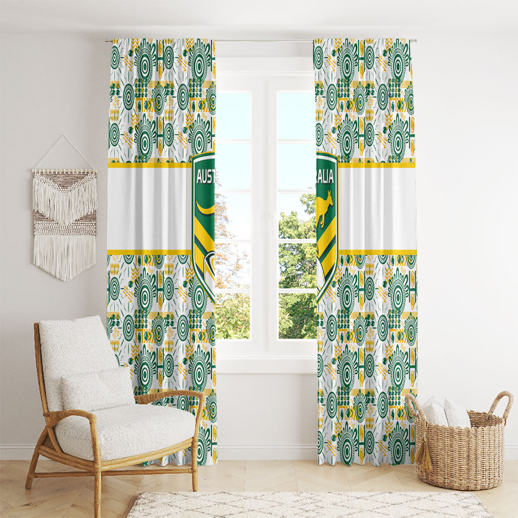Australia Rugby Kangaroo Window Curtain White Aboriginal Dot Geometry