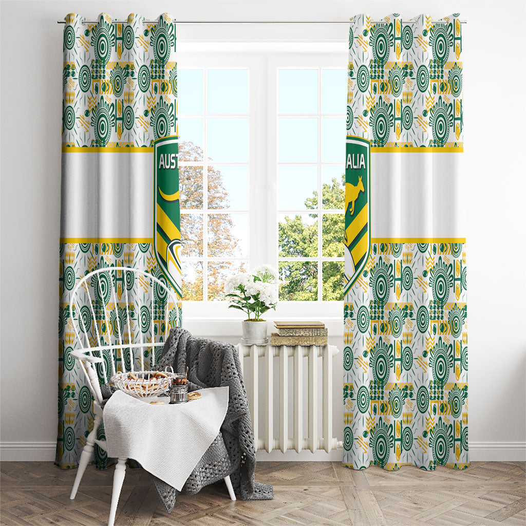 Australia Rugby Kangaroo Window Curtain White Aboriginal Dot Geometry