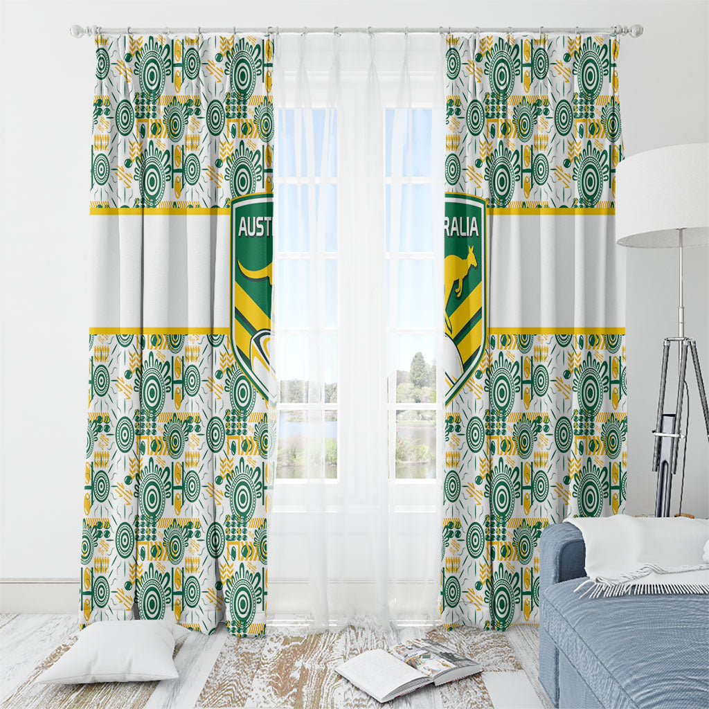 Australia Rugby Kangaroo Window Curtain White Aboriginal Dot Geometry