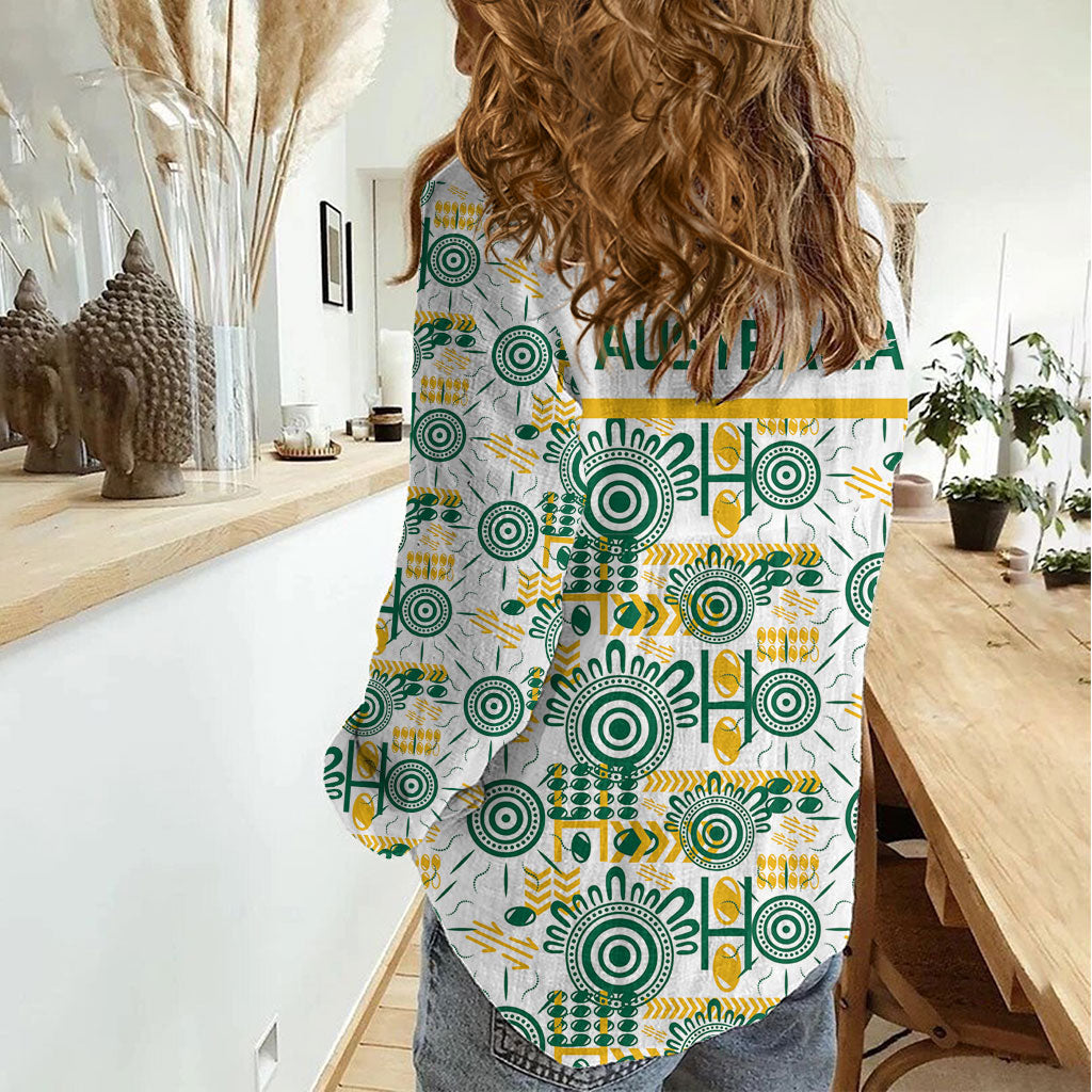 Australia Rugby Kangaroo Women Casual Shirt White Aboriginal Dot Geometry