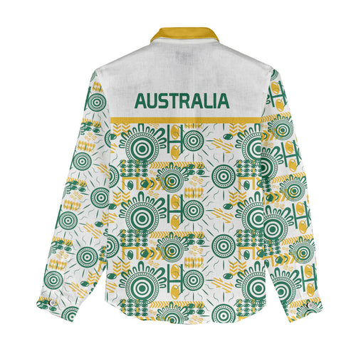 Australia Rugby Kangaroo Women Casual Shirt White Aboriginal Dot Geometry