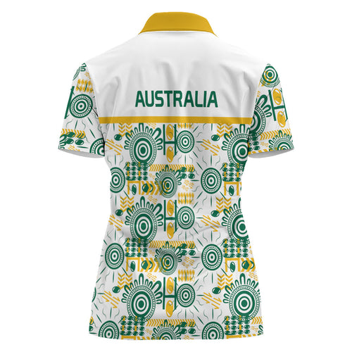 Australia Rugby Kangaroo Women Polo Shirt White Aboriginal Dot Geometry