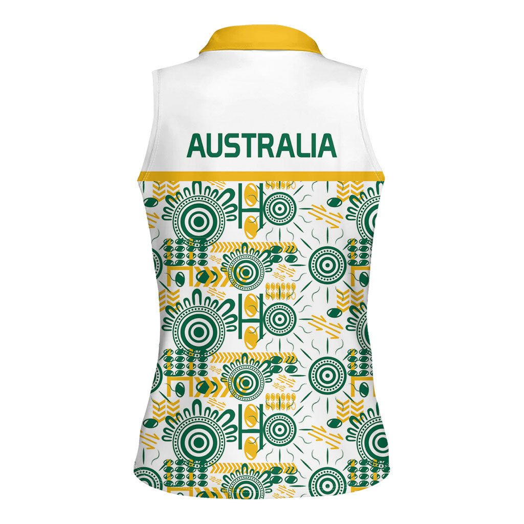 Australia Rugby Kangaroo Women Sleeveless Polo Shirt White Aboriginal Dot Geometry