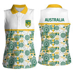 Australia Rugby Kangaroo Women Sleeveless Polo Shirt White Aboriginal Dot Geometry