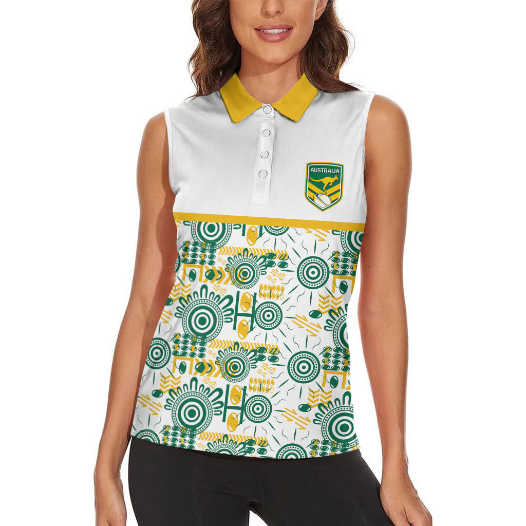 Australia Rugby Kangaroo Women Sleeveless Polo Shirt White Aboriginal Dot Geometry