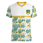 Australia Rugby Kangaroo Women V-Neck T-Shirt White Aboriginal Dot Geometry
