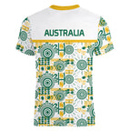 Australia Rugby Kangaroo Women V-Neck T-Shirt White Aboriginal Dot Geometry