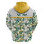 Australia Rugby Kangaroo Zip Hoodie White Aboriginal Dot Geometry