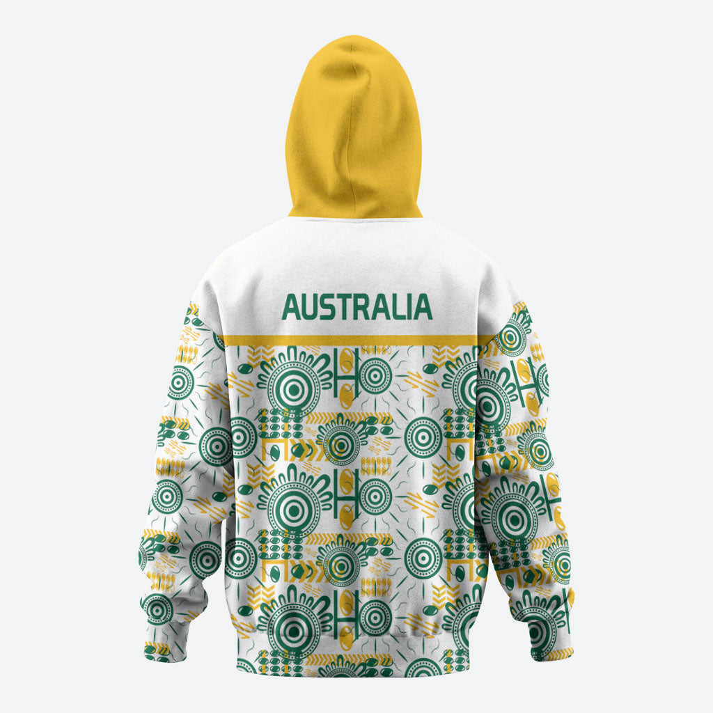 Australia Rugby Kangaroo Zip Hoodie White Aboriginal Dot Geometry