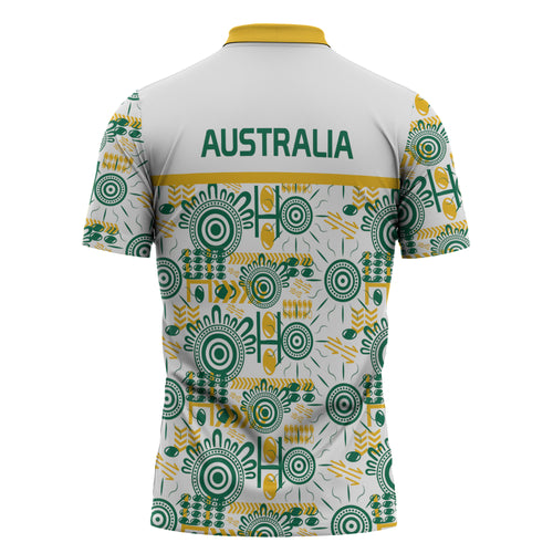 Australia Rugby Kangaroo Zipper Polo Shirt White Aboriginal Dot Geometry
