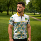 Australia Rugby Kangaroo Zipper Polo Shirt White Aboriginal Dot Geometry