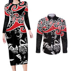 Aotearoa Toitu Te Tiriti Couples Matching Long Sleeve Bodycon Dress and Long Sleeve Button Shirt New Zealand Stand Together Stand Stronger