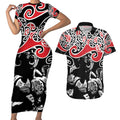 Aotearoa Toitu Te Tiriti Couples Matching Short Sleeve Bodycon Dress and Hawaiian Shirt New Zealand Stand Together Stand Stronger