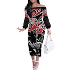 Aotearoa Toitu Te Tiriti Off The Shoulder Long Sleeve Dress New Zealand Stand Together Stand Stronger
