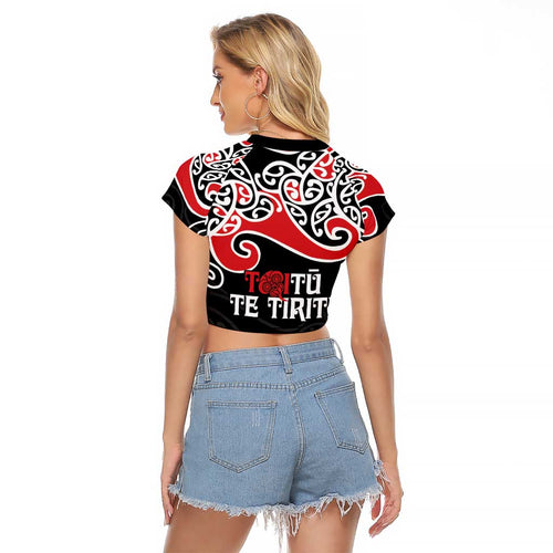 Aotearoa Toitu Te Tiriti Raglan Cropped T Shirt New Zealand Stand Together Stand Stronger
