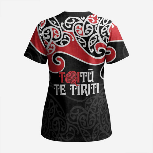 Aotearoa Toitu Te Tiriti Scrub Top New Zealand Stand Together Stand Stronger - Aussie Hoodie
