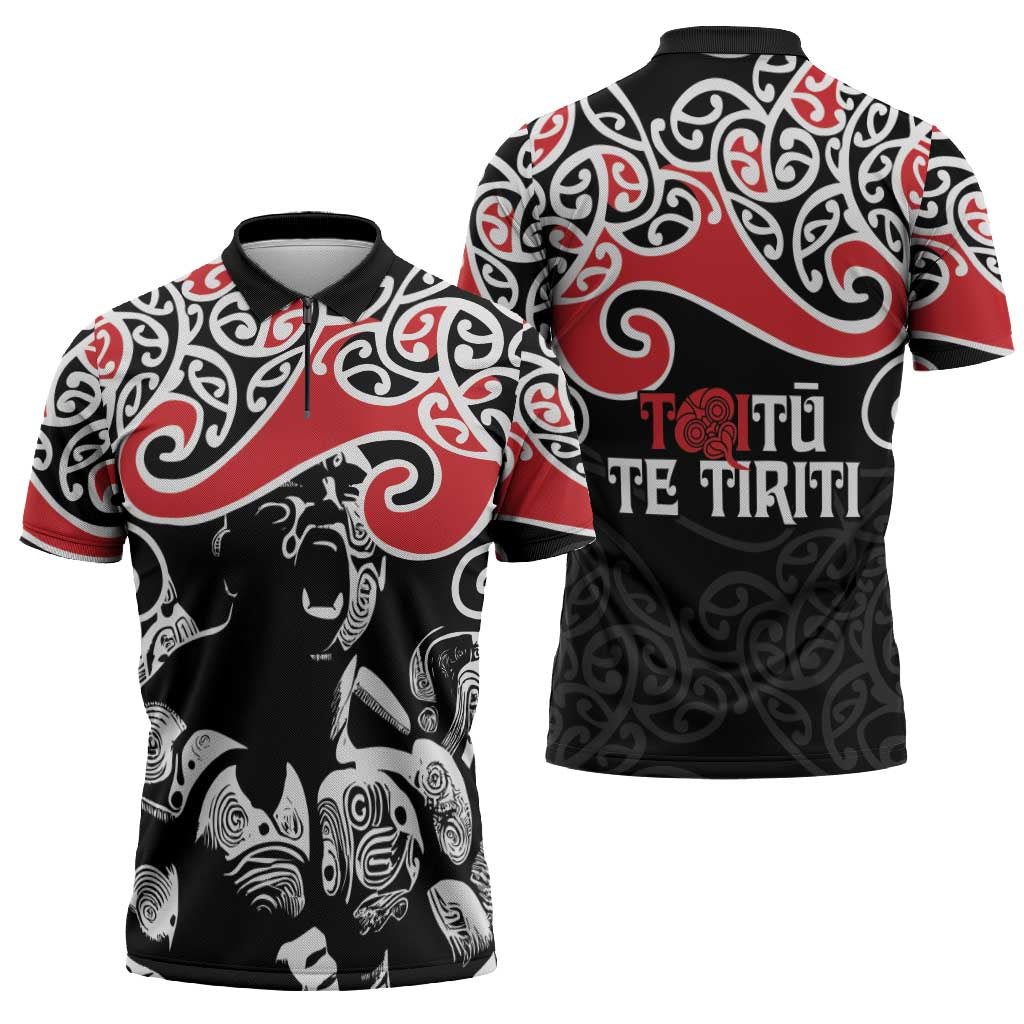 Aotearoa Toitu Te Tiriti Zipper Polo Shirt New Zealand Stand Together Stand Stronger - Aussie Hoodie