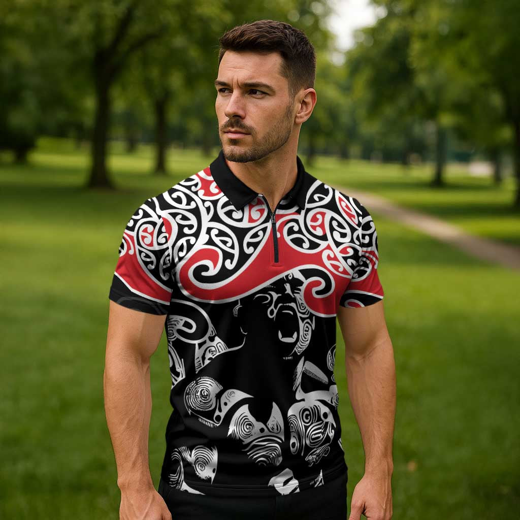 Aotearoa Toitu Te Tiriti Zipper Polo Shirt New Zealand Stand Together Stand Stronger - Aussie Hoodie